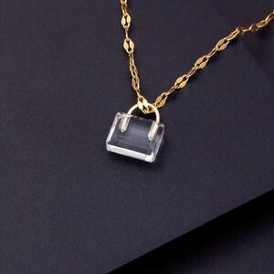 Fashionable Purse Shape Necklace, Stainless Steel Necklace, Glass Charm Necklace